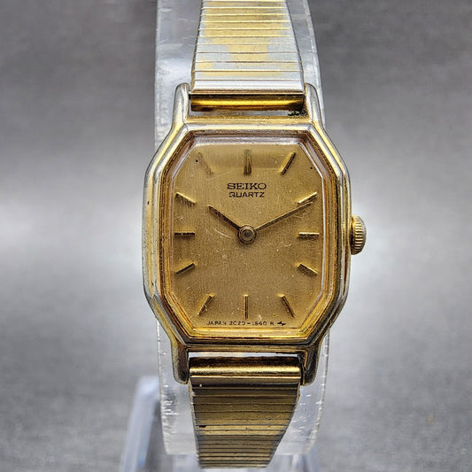 Seiko Watch Women 16mm Champagne Dial Gold Tone 2c20-5769 New Battery