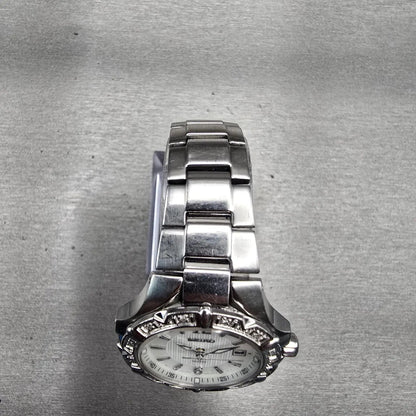 Seiko Coutura Watch Women 29mm MOP Dial Silver Tone Date Gemmed 7N82-0GD0 NewBat4