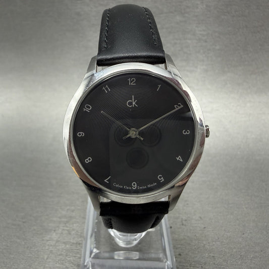 Calvin Klein Watch Men 32mm Black Dial Silver Tone Round K26221 New Battery0