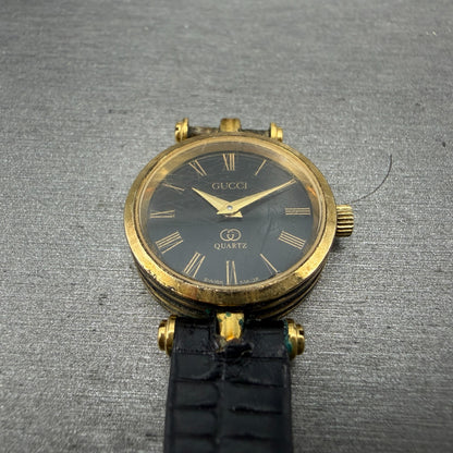 Gucci 2000L Watch Women 22mm Black Dial Gold Plated Round New Battery VTG LKASDT2