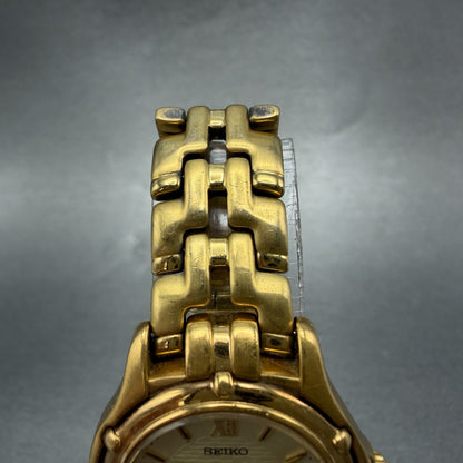 Seiko Watch Women 26mm Champagne Dial Gold Tone Date Round 7n82-0599 New Batt M64