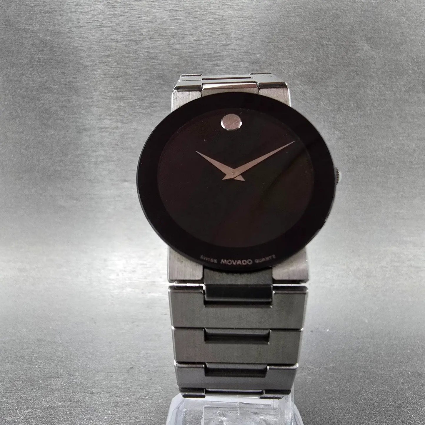 Movado Safiro Watch Men 31mm Black Dial Silver Tone Round 99.C6.877 New Battery5