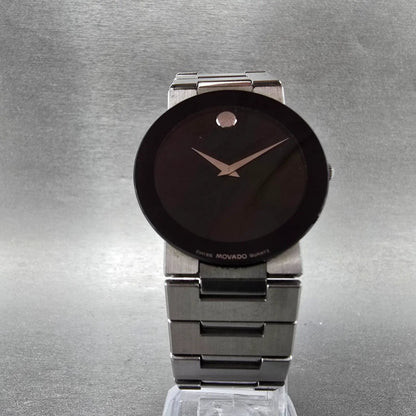 Movado Safiro Watch Men 31mm Black Dial Silver Tone Round 99.C6.877 New Battery5