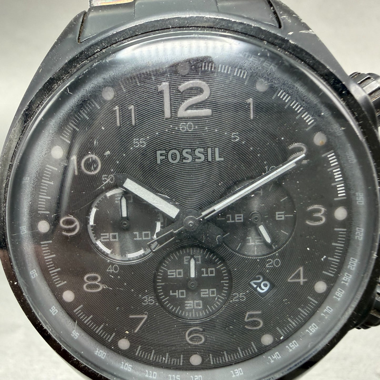 Fossil Flight Chrono Watch Men 46mm Black Dial Black Tone Date Round New Battery1