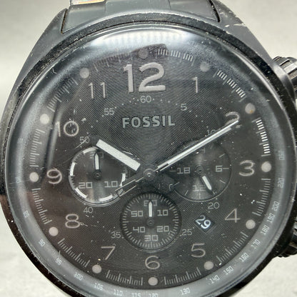 Fossil Flight Chrono Watch Men 46mm Black Dial Black Tone Date Round New Battery1