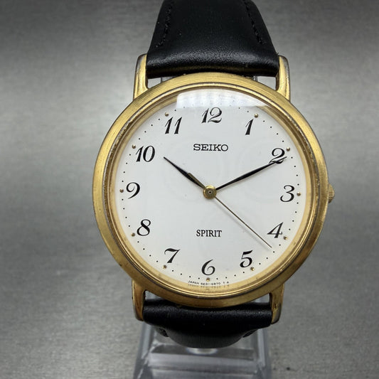Seiko Spirit Watch Men 33mm White Dial Gold Tone Round 5E21-6C00 New Battery0