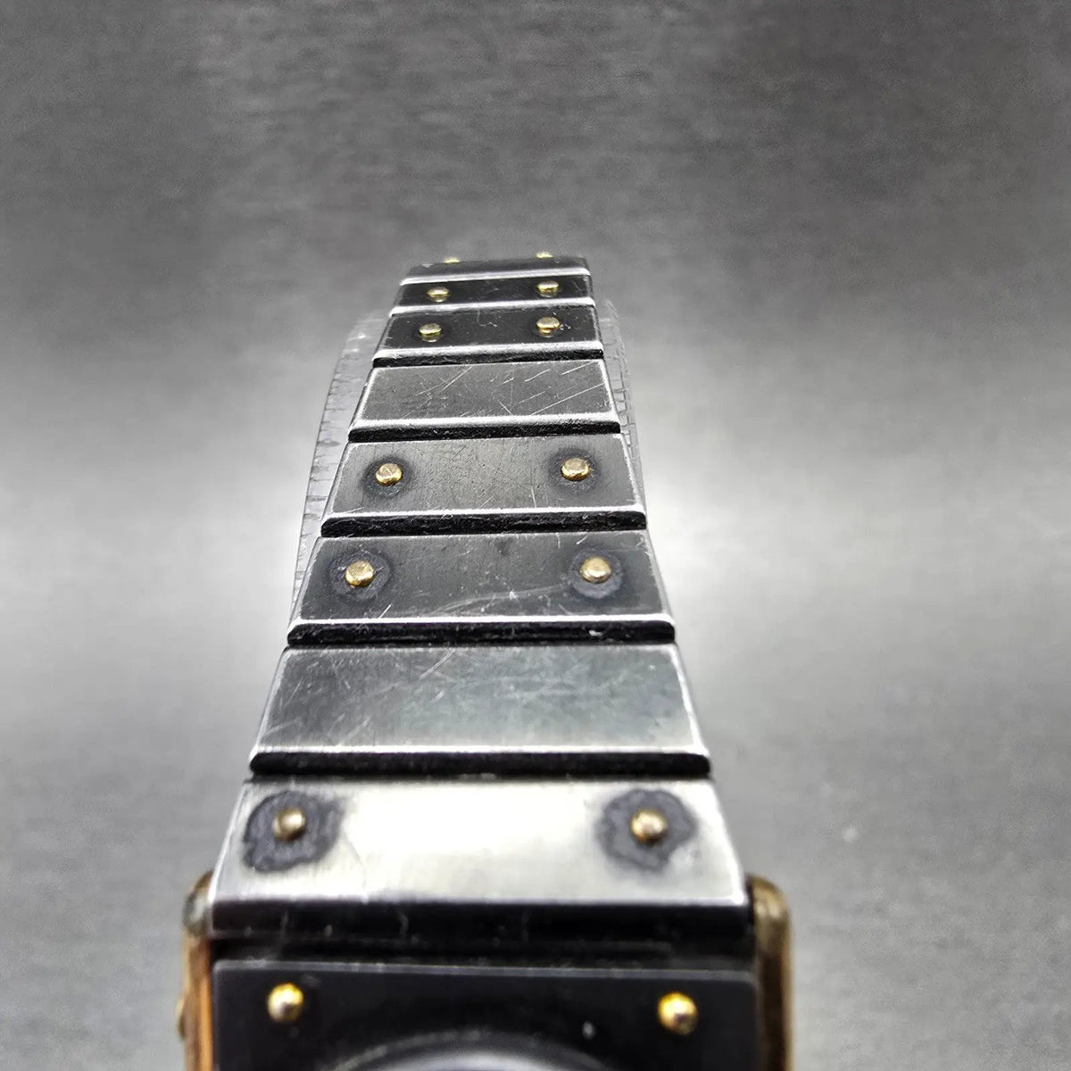 Leroy Tank Watch Women 20mm Black Dial Gold Black Rectangle 8802 New Battery VTG5
