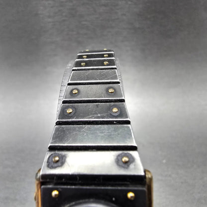 Leroy Tank Watch Women 20mm Black Dial Gold Black Rectangle 8802 New Battery VTG5