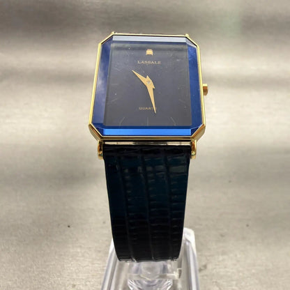 Seiko Lassale Watch Men 25mm Blue Dial Gold Tone Rectangle 7N00-5A4H New Battery5