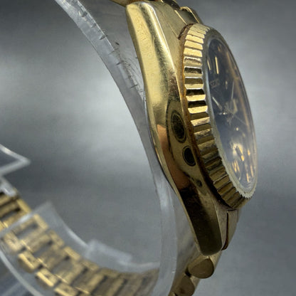 Seiko SQ Watch Women 24mm Black Dial Gold Tone Daydate 24mm Round New Battery 9R3