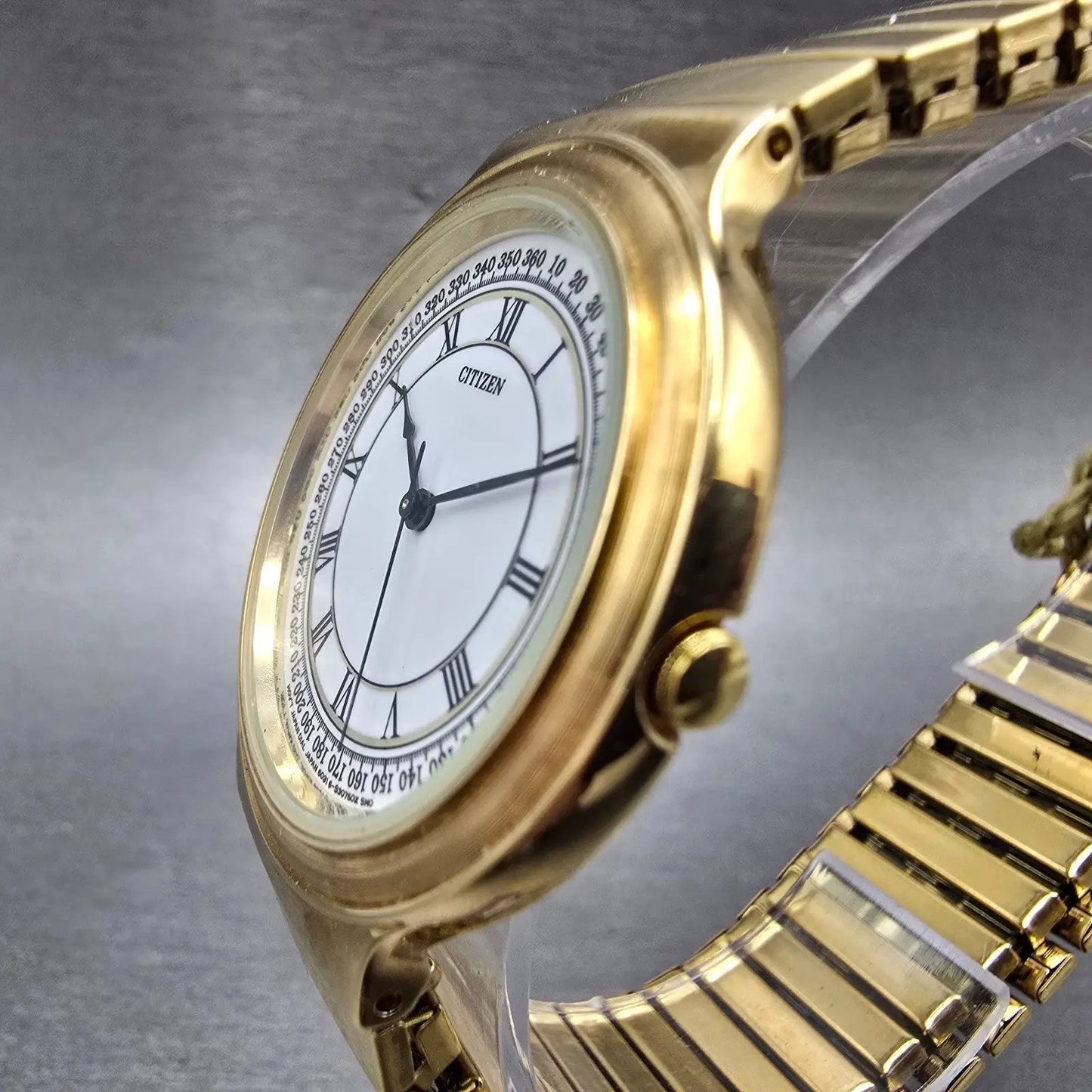 Citizen Watch Men 35mm White Dial Gold Tone Round 6031-S07734 New Battery2