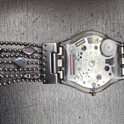 Swatch Brim Over Watch Women 34mm Black Dial Clear Case SFG295G New Battery10