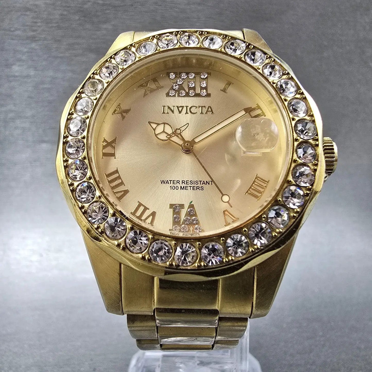 Invicta Watch Women 39mm Champagne Dial Gold Tone Date Round 15252 New Battery5