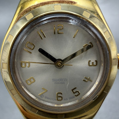 Swatch Irony Watch Women 25mm Silver Dial Gold Tone Round New Battery1
