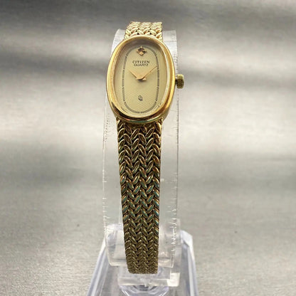 Citizen CQ Watch Women 13mm Champagne Dial Gold Tone Oval 2200-4-950461 New Batt5