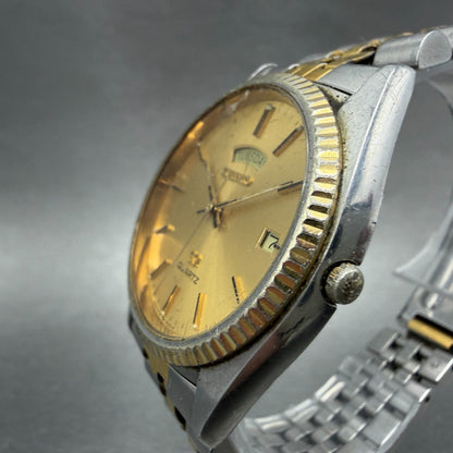 Seiko SQ President Watch Men 36mm Gold Dial Two Tone Daydate Round New Battery U2