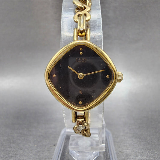 Citizen CQ Watch Women 23mm Black Dial Gold Tone Square 4832256 New Battery0
