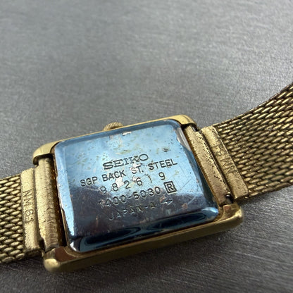 Seiko Tank Watch Women 18mm Champagne Dial Gold Tone 1400-5030 New Battery9