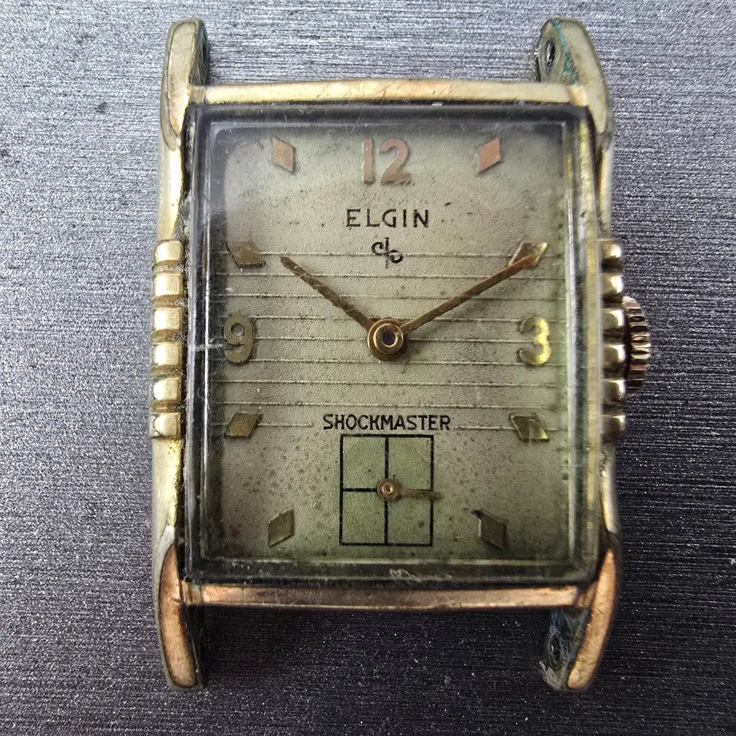Elgin Shockmaster Tank Watch Men 26mm Cream Dial Gold Plated Manal Wind Runs1