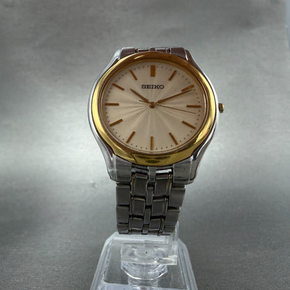 Seiko Watch Men 33mm Champagne Dial Two Tone Round 8J41-6030 New Battery Vintage5