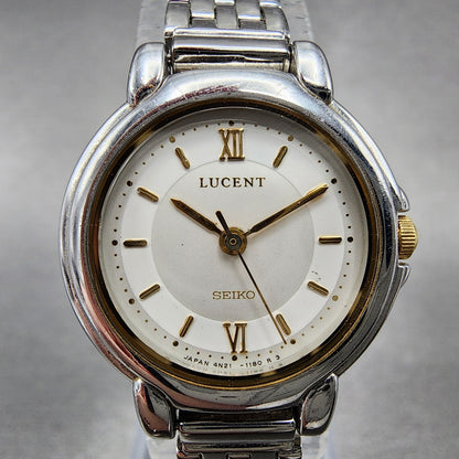 Seiko Lucent Watch Women 23mm White Dial Silver Tone Round 4N21-0610 New Battery