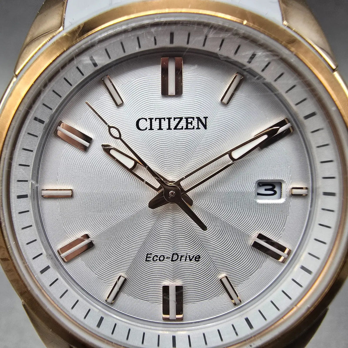 Citizen Eco-drive Weekender Watch Women 38mm GrayDial Rose Gold Date Works1