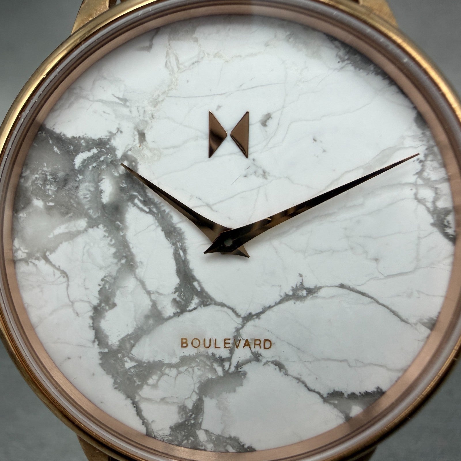 MVMT Boulevard Watch Women 38mm White Stone Dial Rose Gold Leather New Battery A1