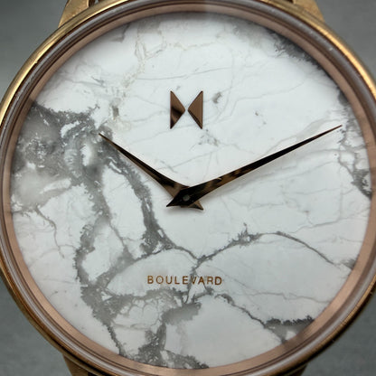 MVMT Boulevard Watch Women 38mm White Stone Dial Rose Gold Leather New Battery A1