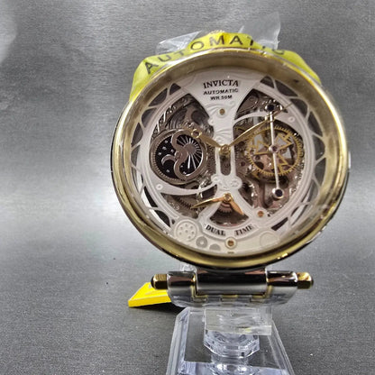 Invicta Objet D'Art Automatic Skeleton Watch Men 46mm Two Tone Dual Time Runs5