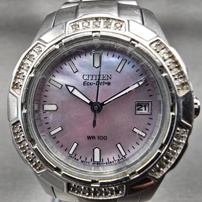 Citizen Eco-Drive Watch Women 28mm MOP Dial Date Gemmed E011-S055237 Works1