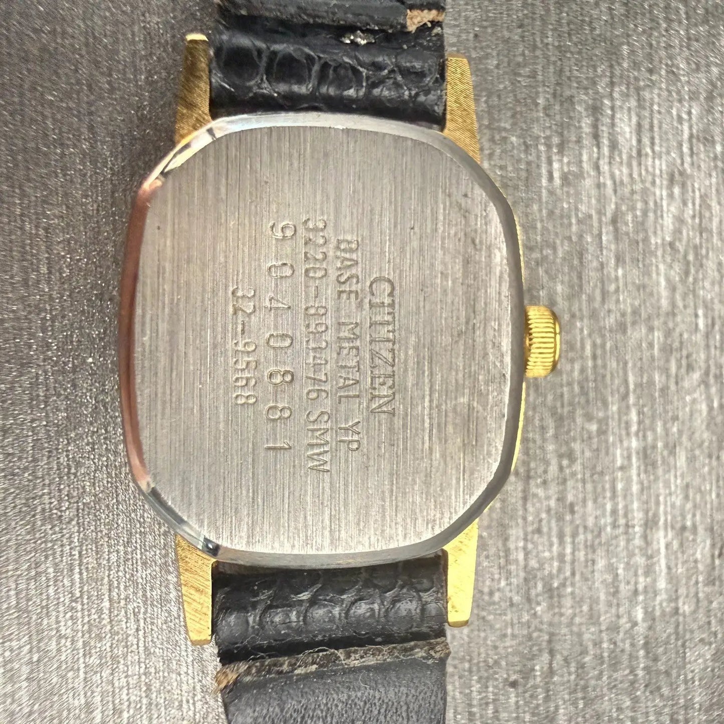 Citizen CQ Watch Women 17mm Black Dial Gold Tone Rectangle 3220-893476 New Batt10