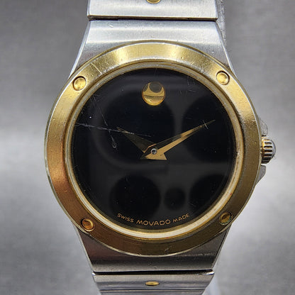 Movado Museum Watch Women 25mm Black Dial Two Tone Round 81.36.816.02 New Batt1