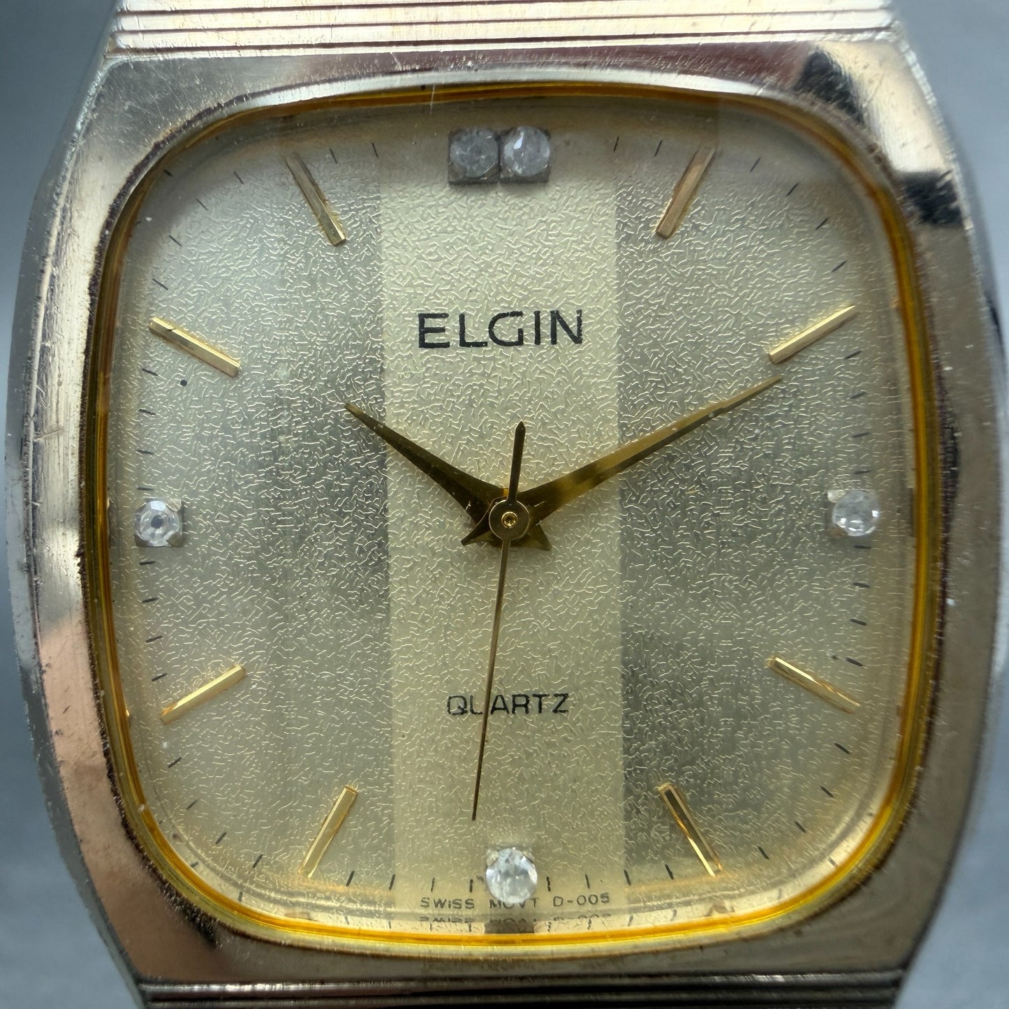 Elgin Tank Watch Men 30mm Champagne Dial Gold Tone Rectangle FK286 New battery1