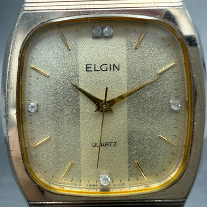 Elgin Tank Watch Men 30mm Champagne Dial Gold Tone Rectangle FK286 New battery1