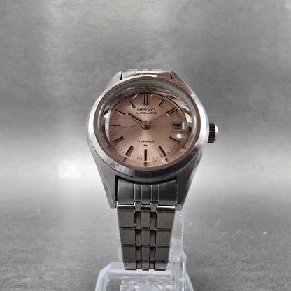 Seiko Automatic Watch Women 25mm Pink Dial Silver Date 2205-0691 Runs VTG JDM5