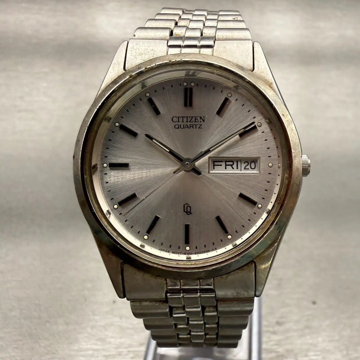 Citizen CQ Watch Men 35mm Silver Dial Silver Daydate Round 8100-S96389 New Batt0