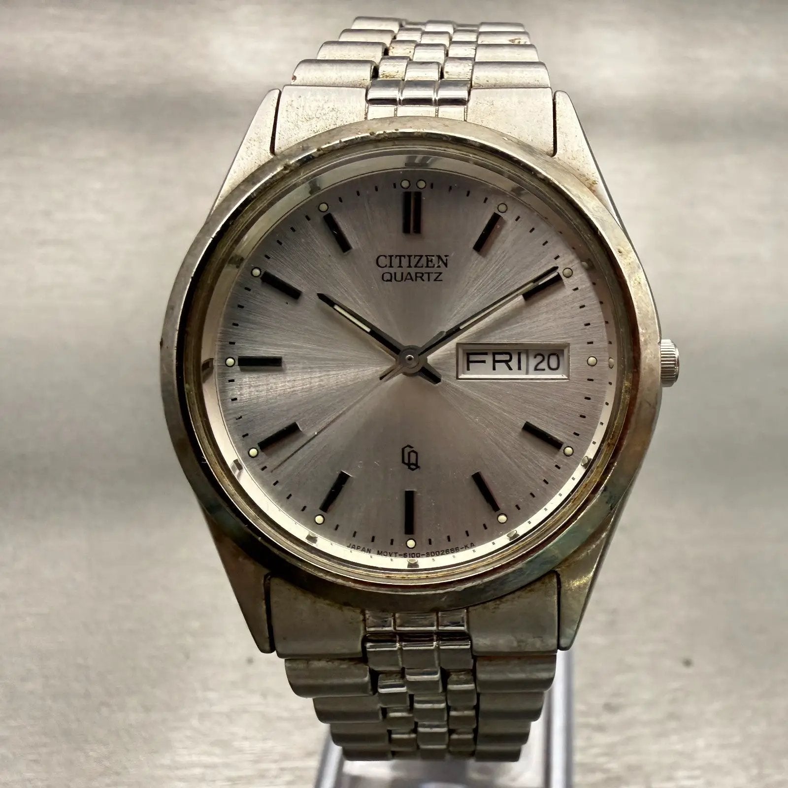 Citizen CQ Watch Men 35mm Silver Dial Silver Daydate Round 8100-S96389 New Batt0