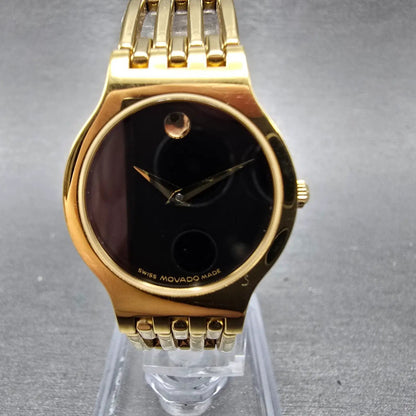 Movado Esperanza Watch Women 23mm Black Dial Gold Tone Round 88 A1 182 New BattP0