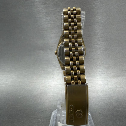 Seiko SQ Watch Women 24mm Black Dial Gold Tone Daydate 24mm Round New Battery NL7