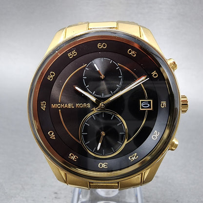 Michael Kors Briar Watch Women 40mm Black Dial Gold Tone Date Round New Battery