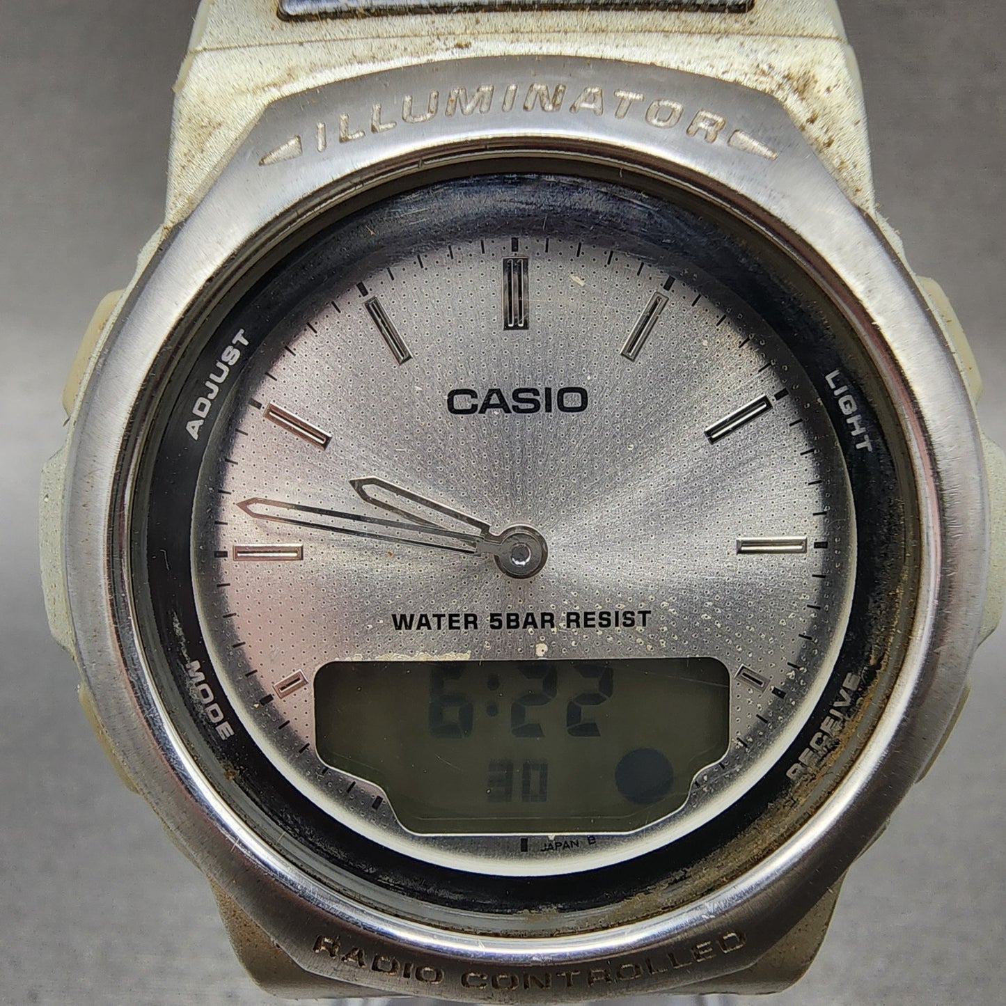 Casio Waveceptor WVA101 Watch Men 42mm Analog Digital Silver Tone Round New Bat1