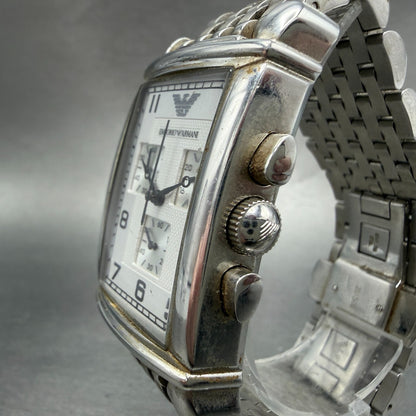 Emporio Armani Chronograph Watch Men 30mm Silver Dial Steel Date AR-0294 NewBatt2