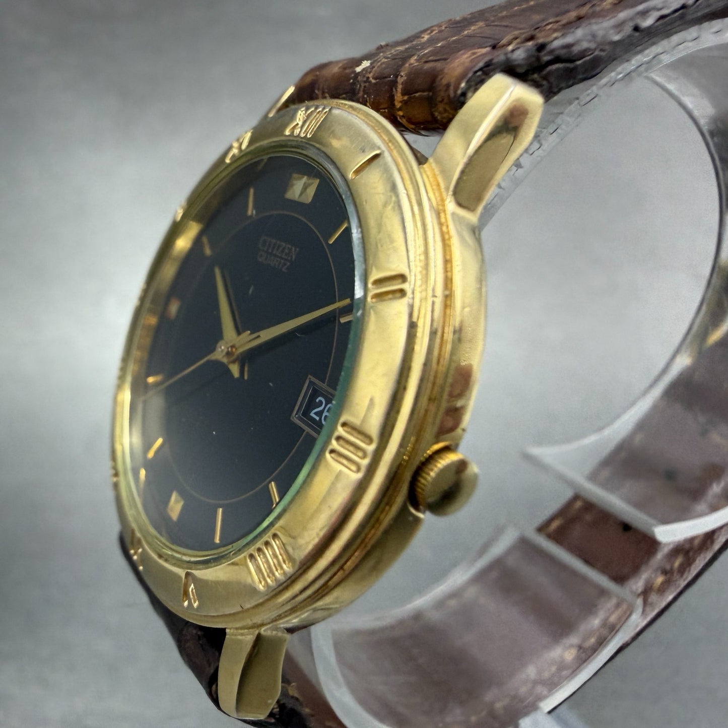 Citizen Watch Men 33mm Black Dial Gold Tone Date Round 5510-K06860 New Batt2