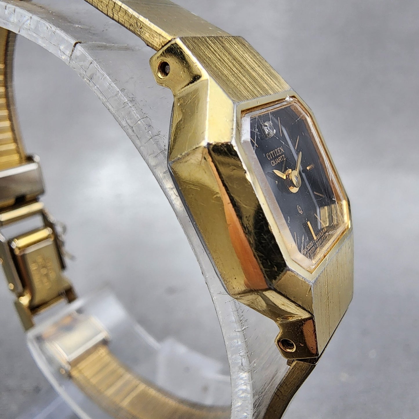 Citizen CQ Watch Women 17mm Black Dial Gold Tone Octagon 3220321634 New Batt3
