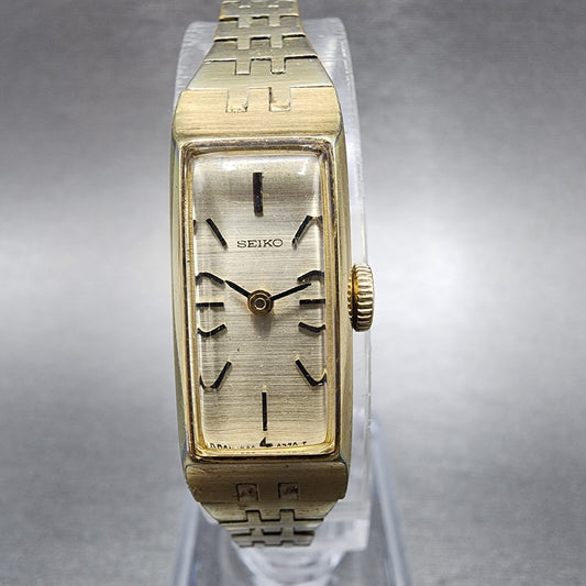 Seiko Tank Watch Women 12mm Champagne Dial Gold Tone Rectangle Manual Wind Runs0