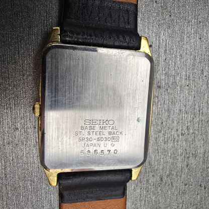 Seiko Watch Men 27mm Silver Dial Gold Tone Rectangle 5P30-5D30 New Battery VTG10