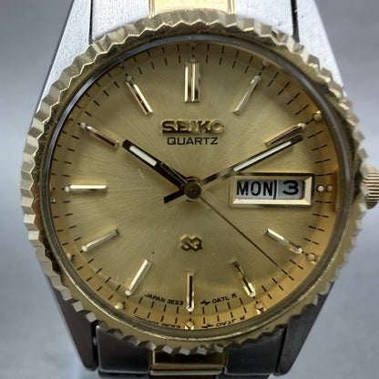 Seiko SQ Watch Women 24mm Gold Dial Two Tone Daydate Round 3E23-0A60 New Batt ST1