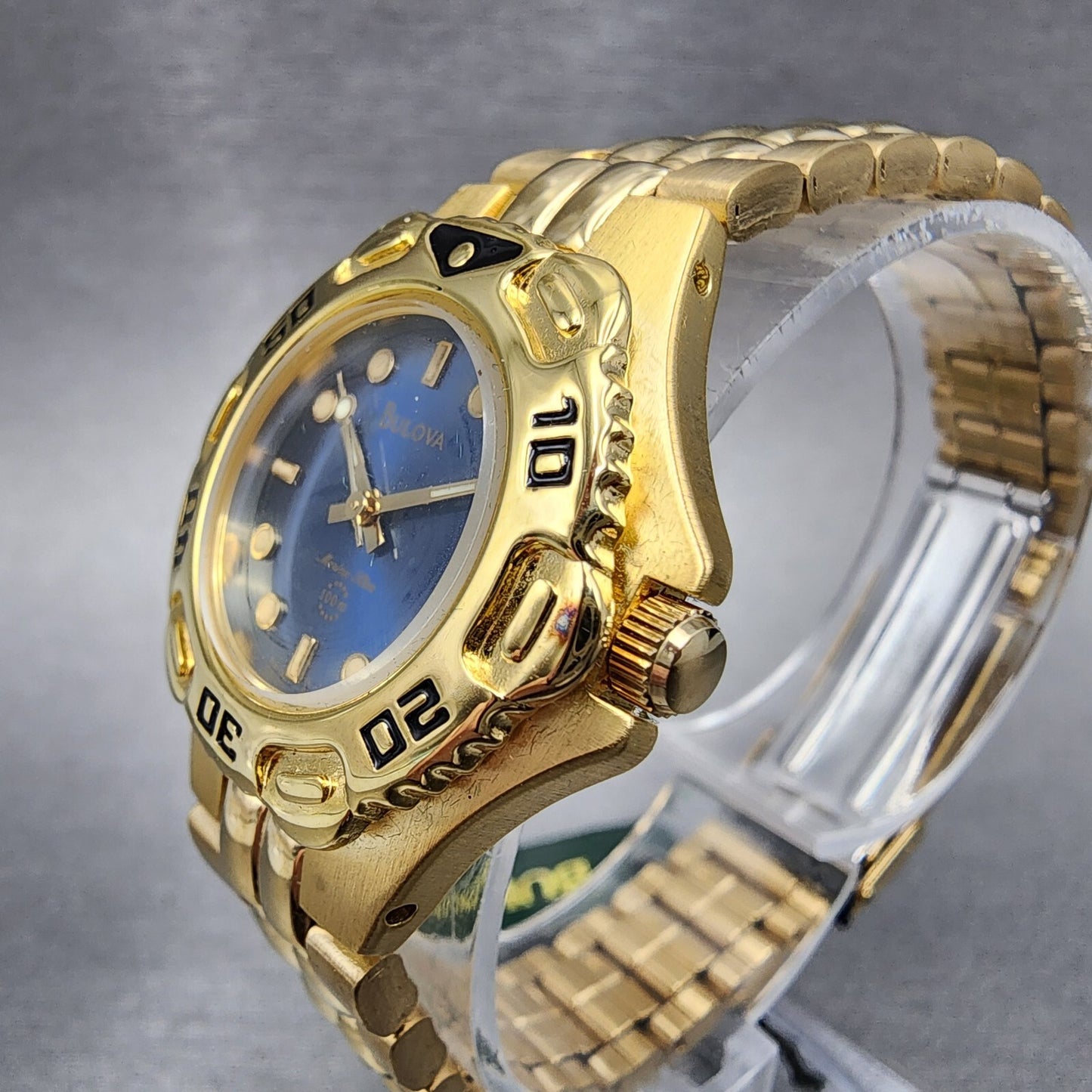 Bulova Marine Star Watch Women 28mm Blue Dial Gold Tone Date 97M31 New Batt NOS4