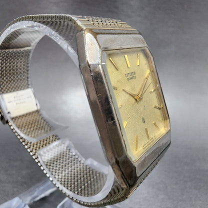 Citizen CQ Tank Watch Men 27mm Champagne Dial Silver Tone Rectangle New Battery