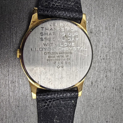 Citizen CQ Watch Men 32mm Black Dial Gold Tone Round 6031-K02716 New Battery VTG10
